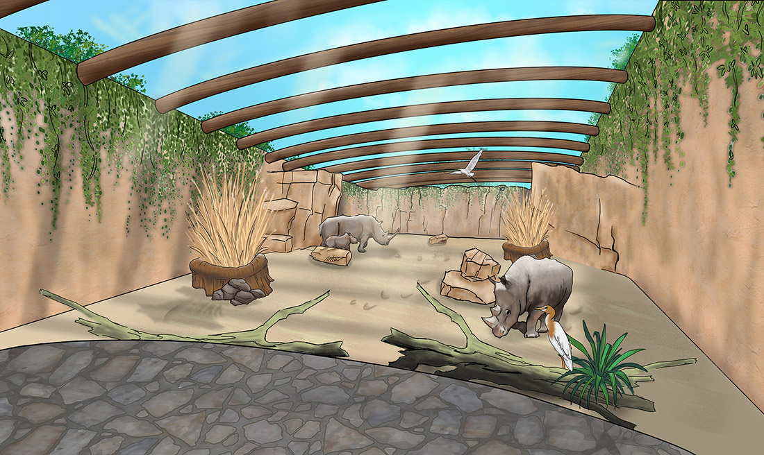 Indoor Rhino Habitat Rendering